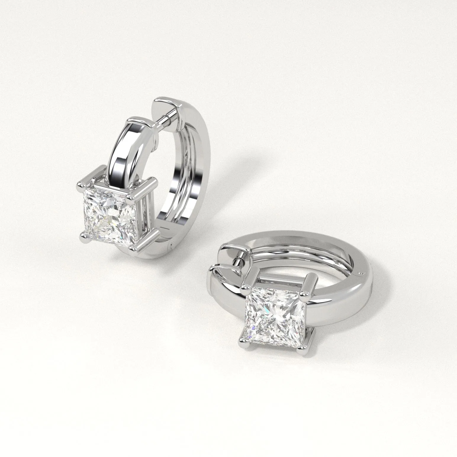 1 carat Princess Diamond Hoop Earrings