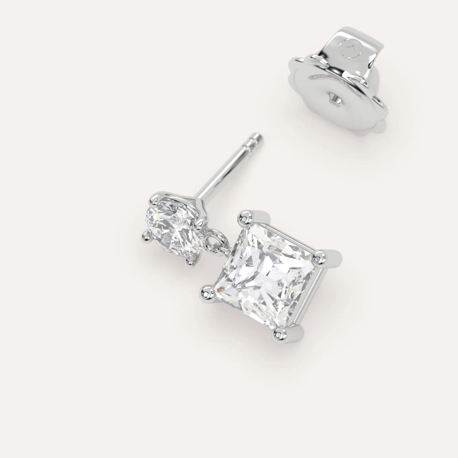 1 carat Single Princess Diamond Drop Earring