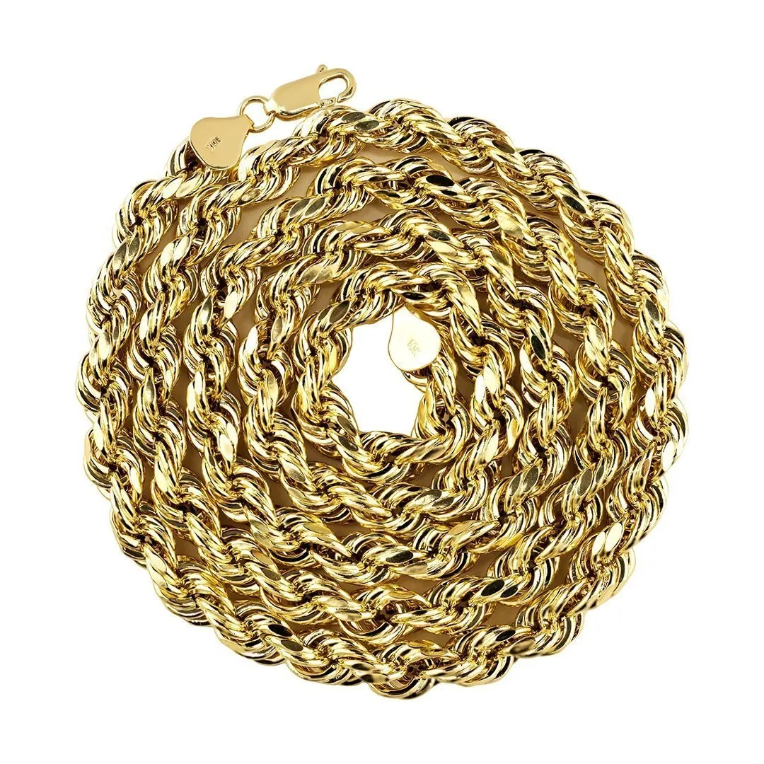 10k Yellow Gold Hollow Rope Chain 7.5 mm