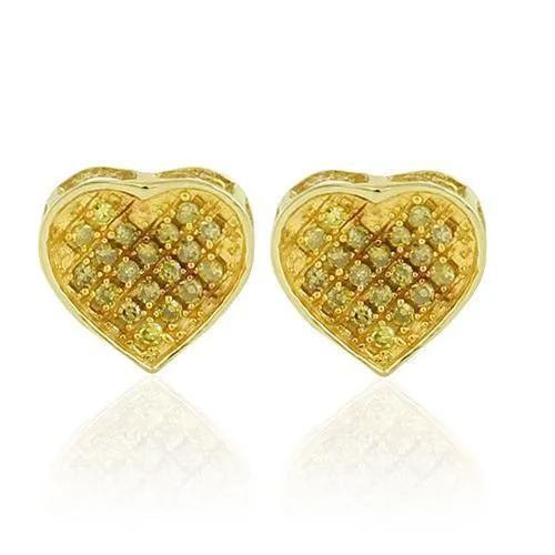 10K Yellow Solid Gold Womens Heart Earrings With Yellow Diamonds 0.17 Ctw