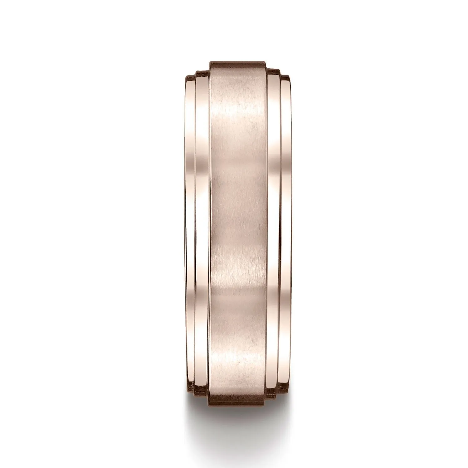 14k Rose Gold 8mm Comfort-fit Satin-finished Step Edge Carved Design Band