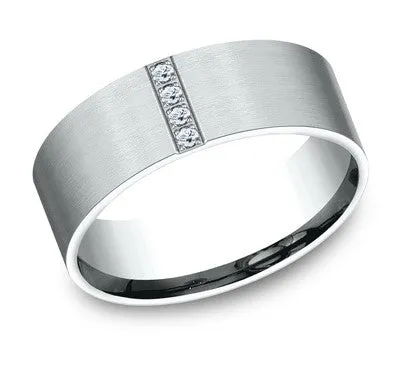 14K White Gold Wedding Ring with 4 Diamonds for Men | 8mm width