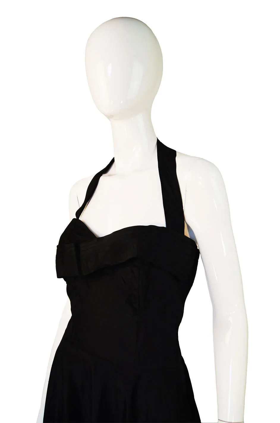 1940s Black Silk Taffeta Halter Gown