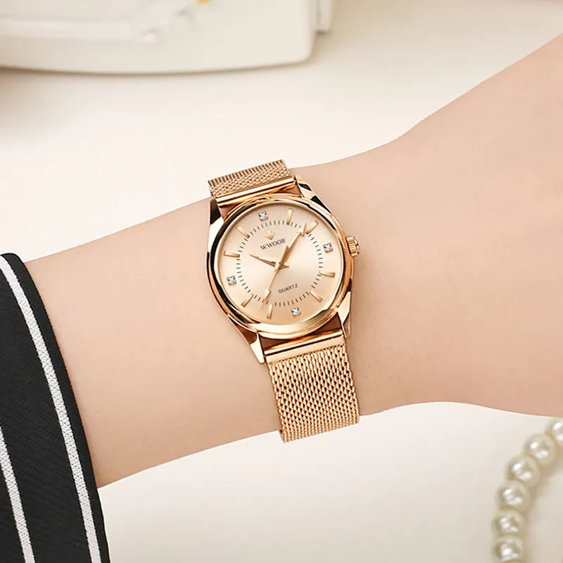 2022 Wwoor Fashion Classic Ladies Watch Luxury Diamond Rose Gold Women Bracelet Watch Elegant Dress