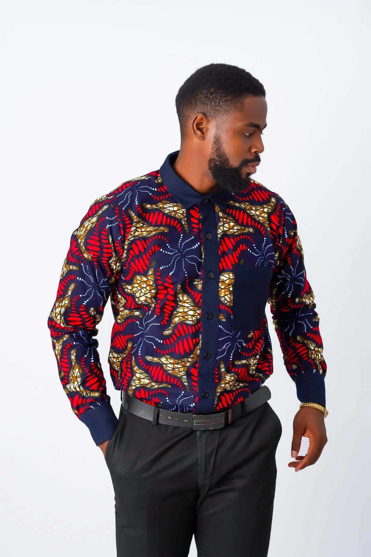 African Print Long Sleeve Shirt for Men - Maximus