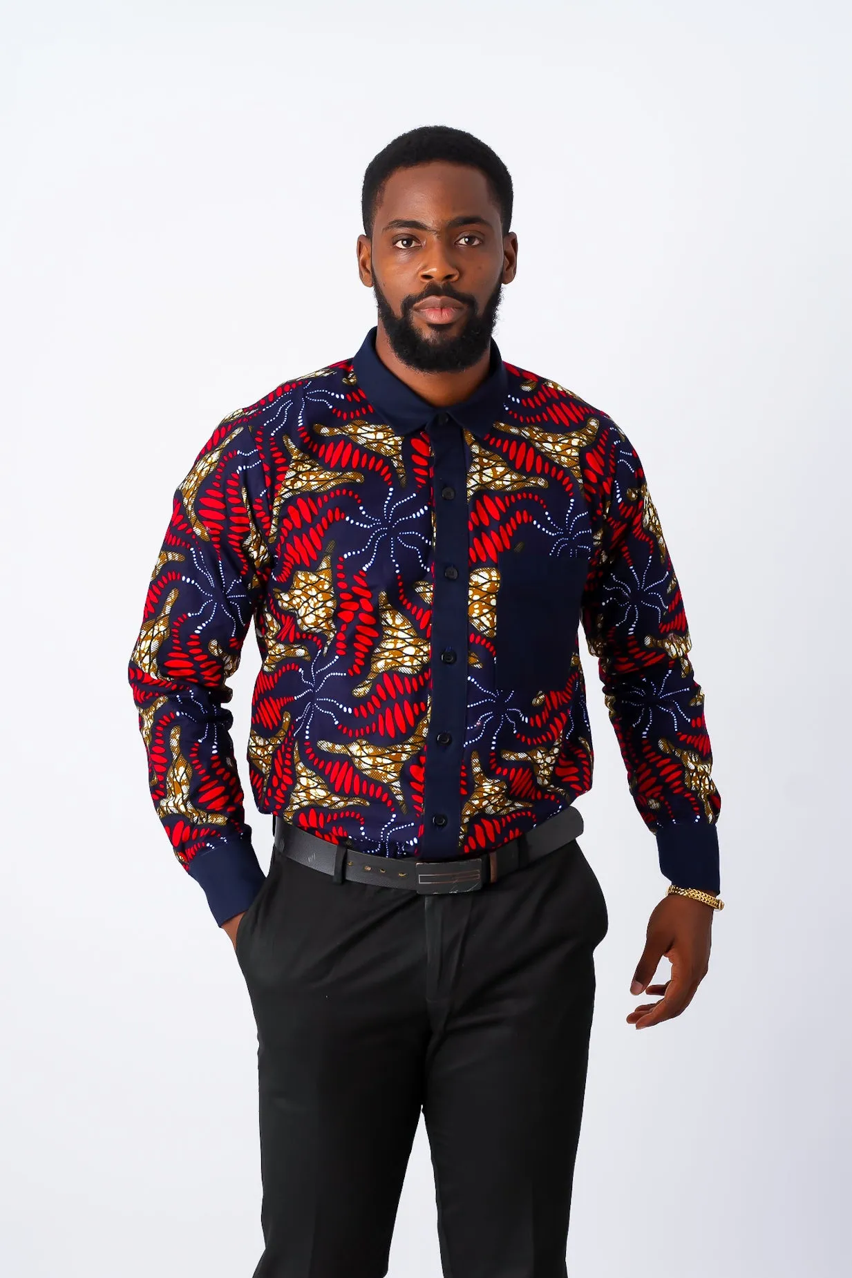 African Print Long Sleeve Shirt for Men - Maximus