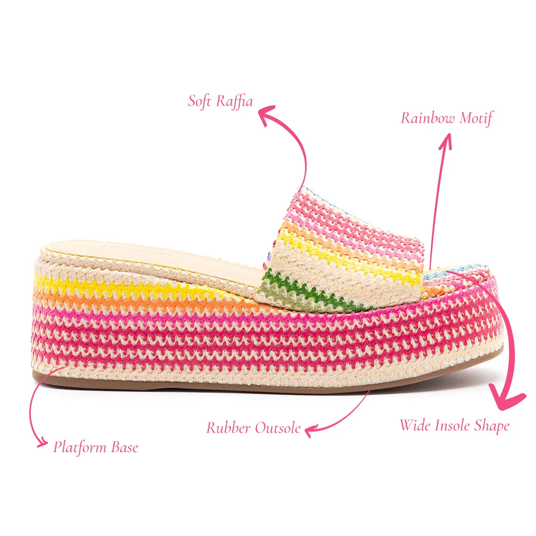 Alex Flatform Mule In Rainbow Raffia