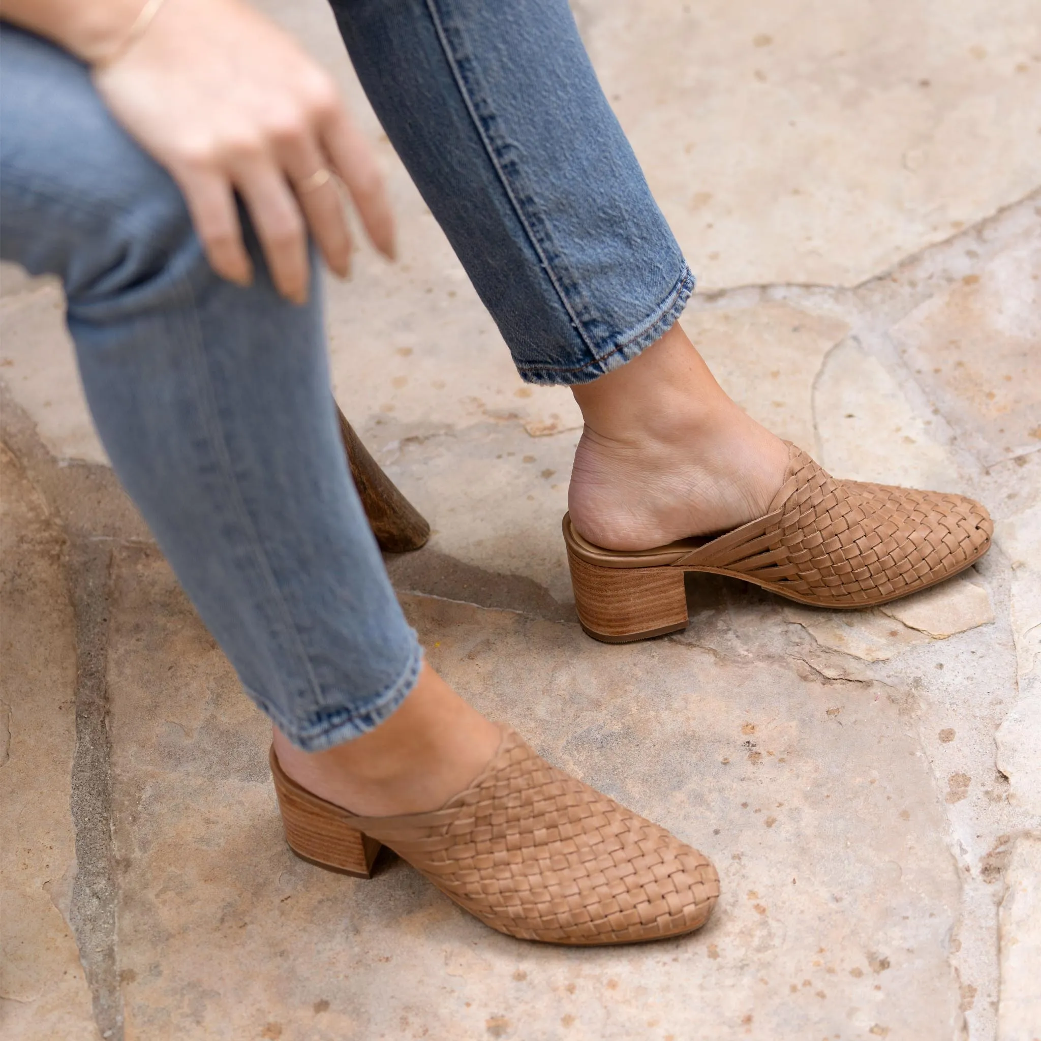 All-Day Woven Heeled Mule Almond