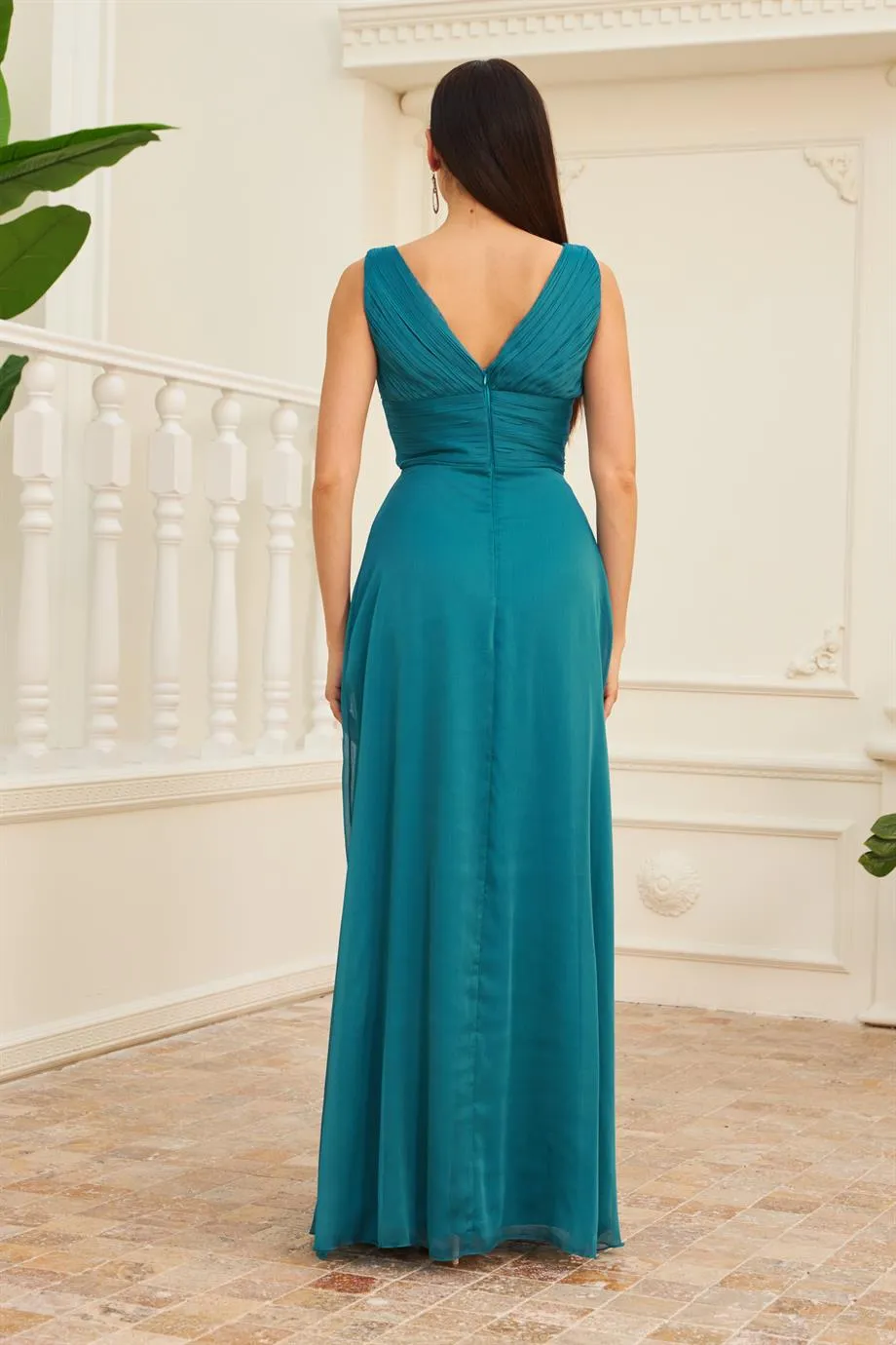 Angelino oil chiffon collar stone long evening dress and invitation dress