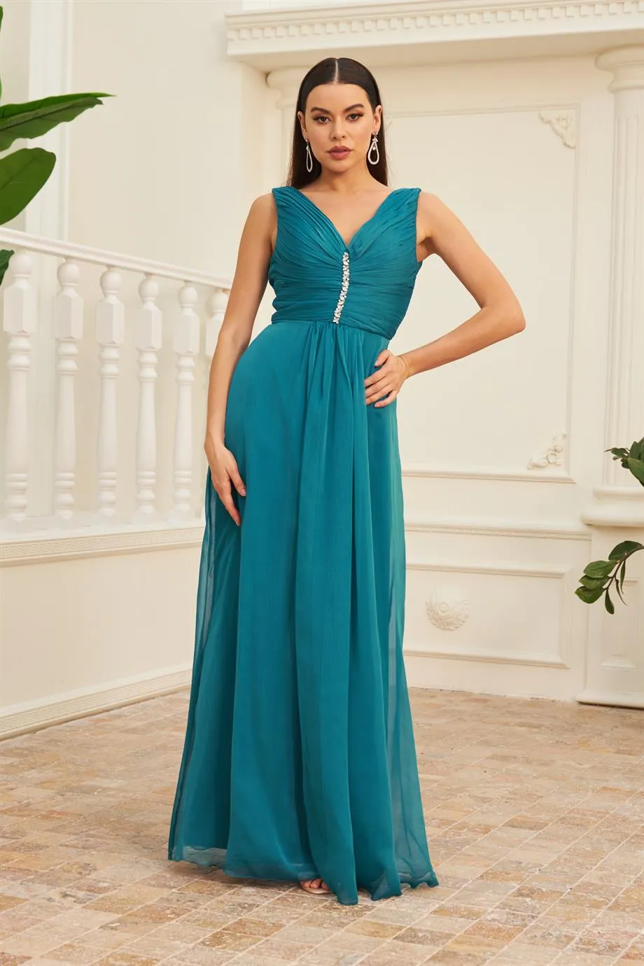 Angelino oil chiffon collar stone long evening dress and invitation dress