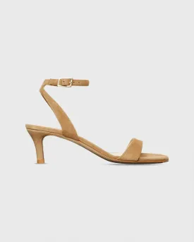 Ankle-Wrap Kitten Heel in Caramel Suede