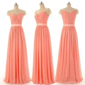 Beautiful Beading Cap Sleeve Sweet Heart Chiffon Long Bridesmaid Dresses, WG14