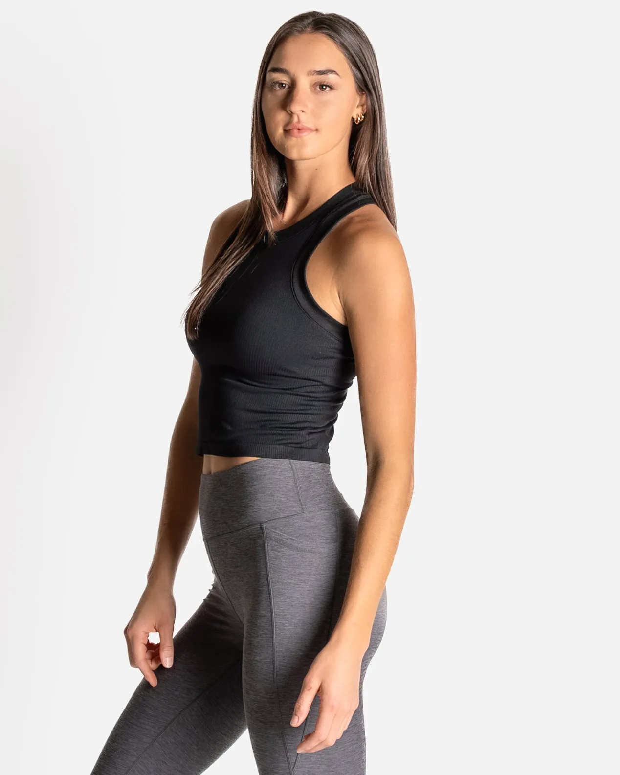 Bella Ribbed Crop Tank - Black