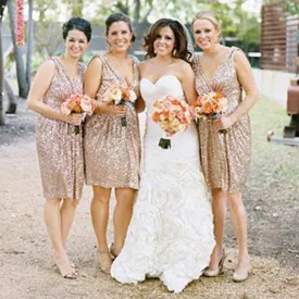 Best Sale Sequin Off Shoulder V-Neck Shinning Custom Make Bridesmaid Dress, WG13