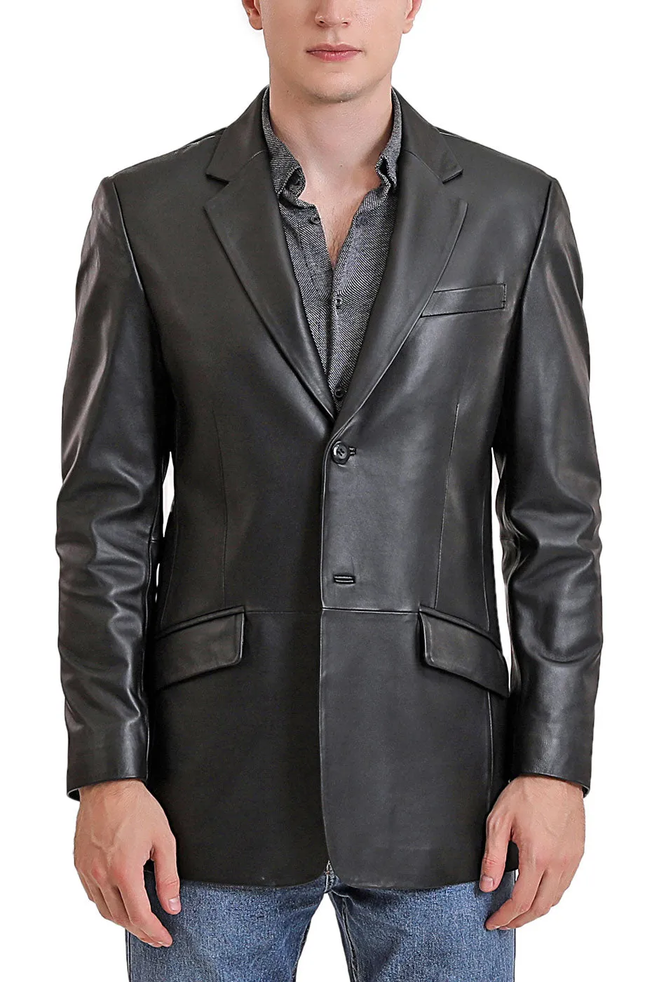 BGSD Men Benji Two-Button Lambskin Leather Blazer