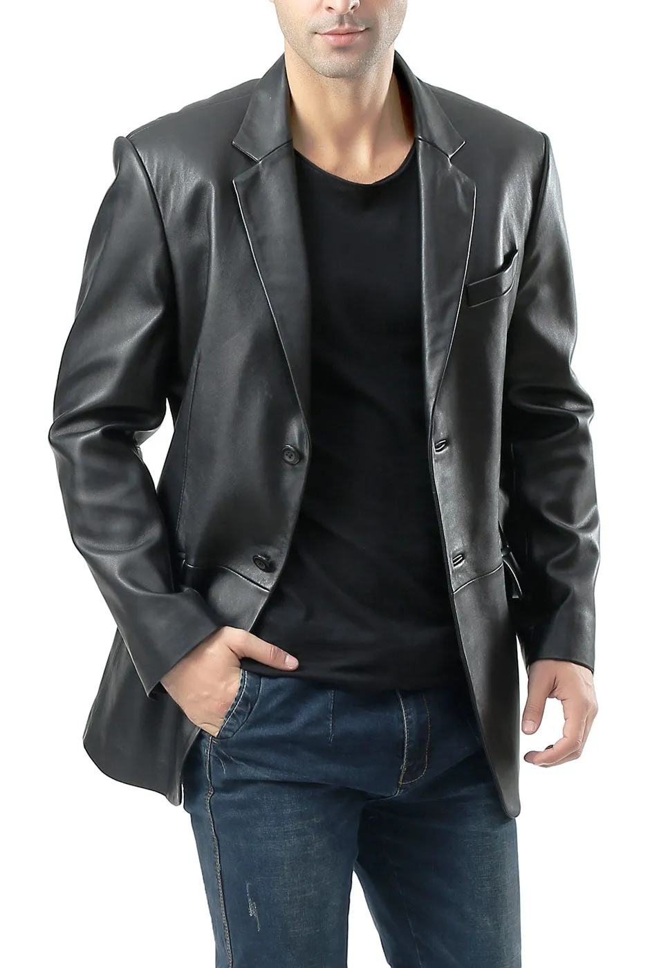 BGSD Men Benji Two-Button Lambskin Leather Blazer