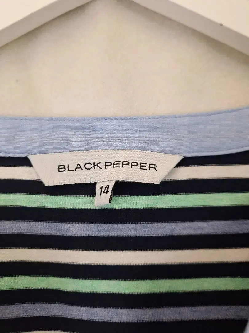 Black Pepper Seafoam Stripe Everyday Casual Top Size 14