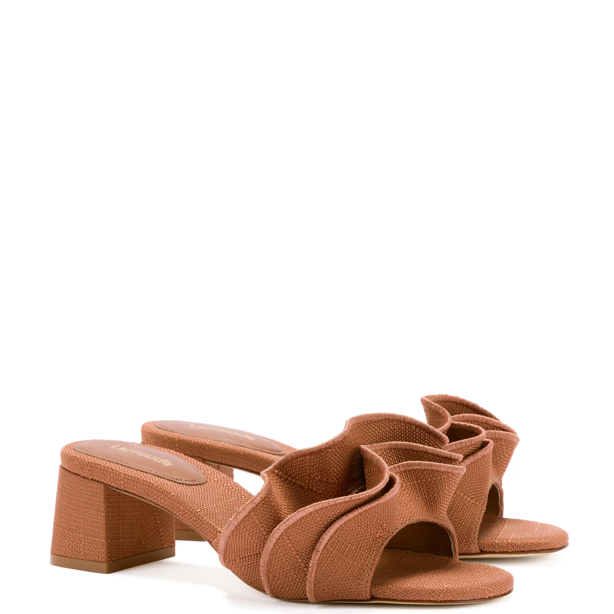 Brigitte Ruffle Mule In Caramel Raffia