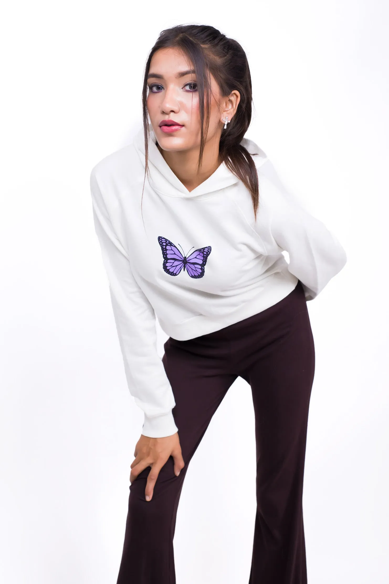 Butterfly Print White Hoodie