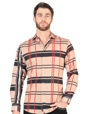 Camisa Casual Manga Larga Estampada Cuadros Caqui para Hombre 'El Señor de los Cielos' - ID: 44599