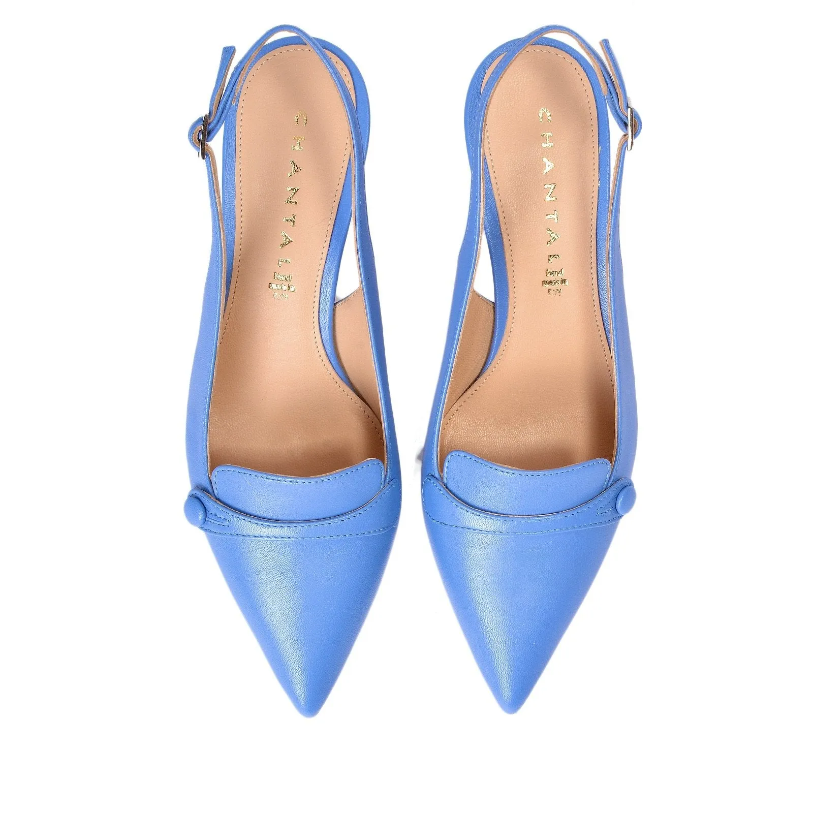 Chiffon Sling Back Shoes In Light Blue