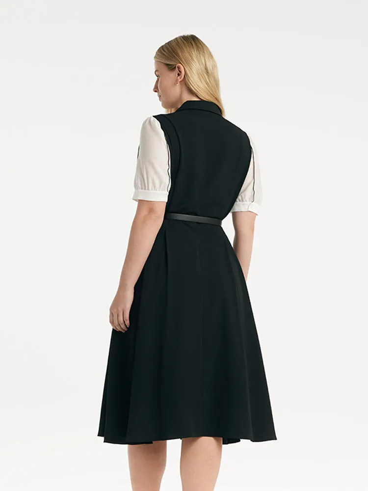 Commute Patchwork V-Neck Women Midi Shirt Dress With Belt