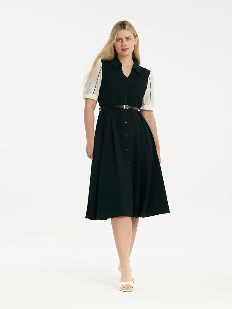 Commute Patchwork V-Neck Women Midi Shirt Dress With Belt