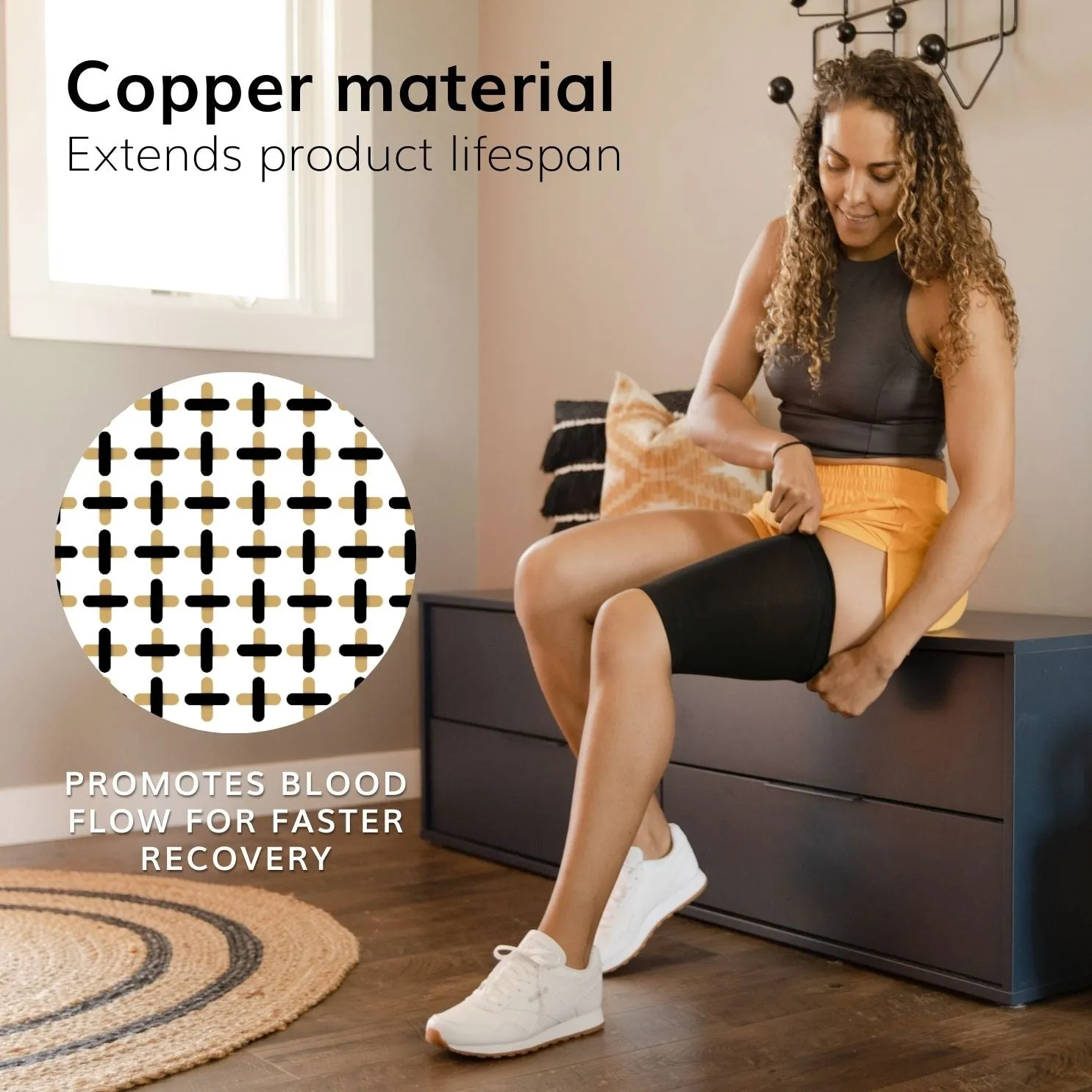 Compression Thigh Sleeve - Copper Leg Support for Torn Hamstring, Quad Strains, and Pulled Muscle Treatment