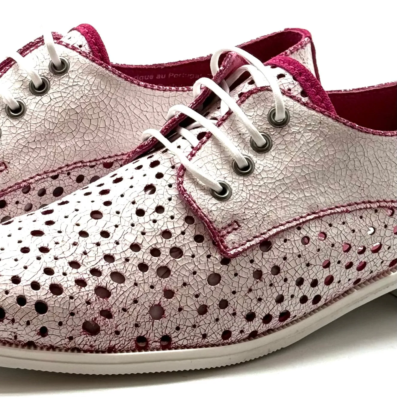 Cordon - White pink crack lace up shoe