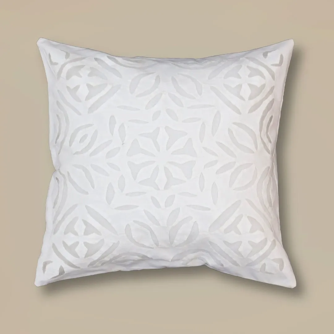 Cotton Square Cushion Cover In Applique Cutwork | 16 Inches X 16 Inches | Handmade In India