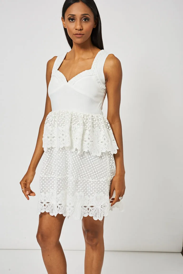 Cream Crochet Detail Peplum Dress Ex-Branded