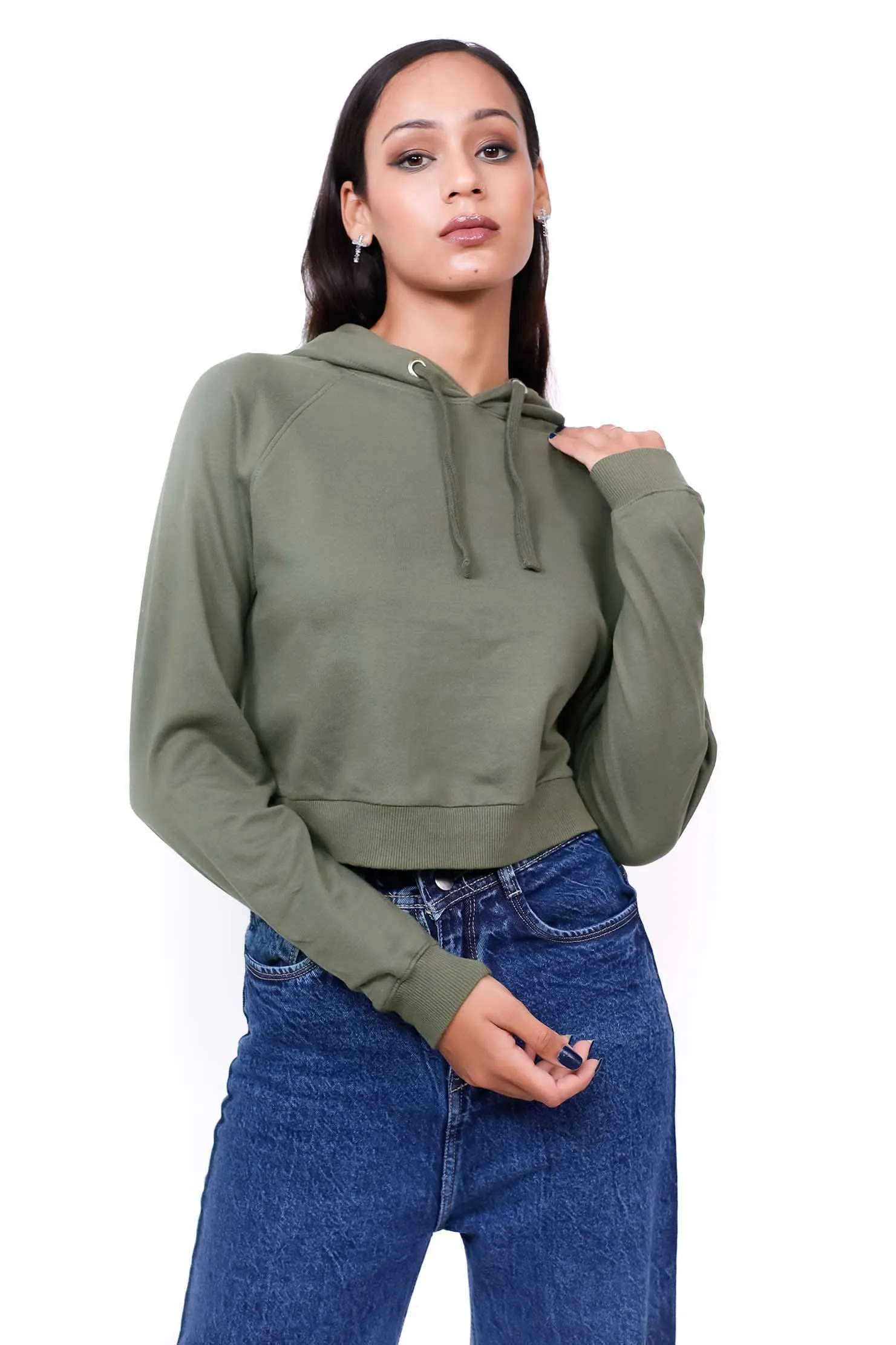 Crop Hoodie Olive