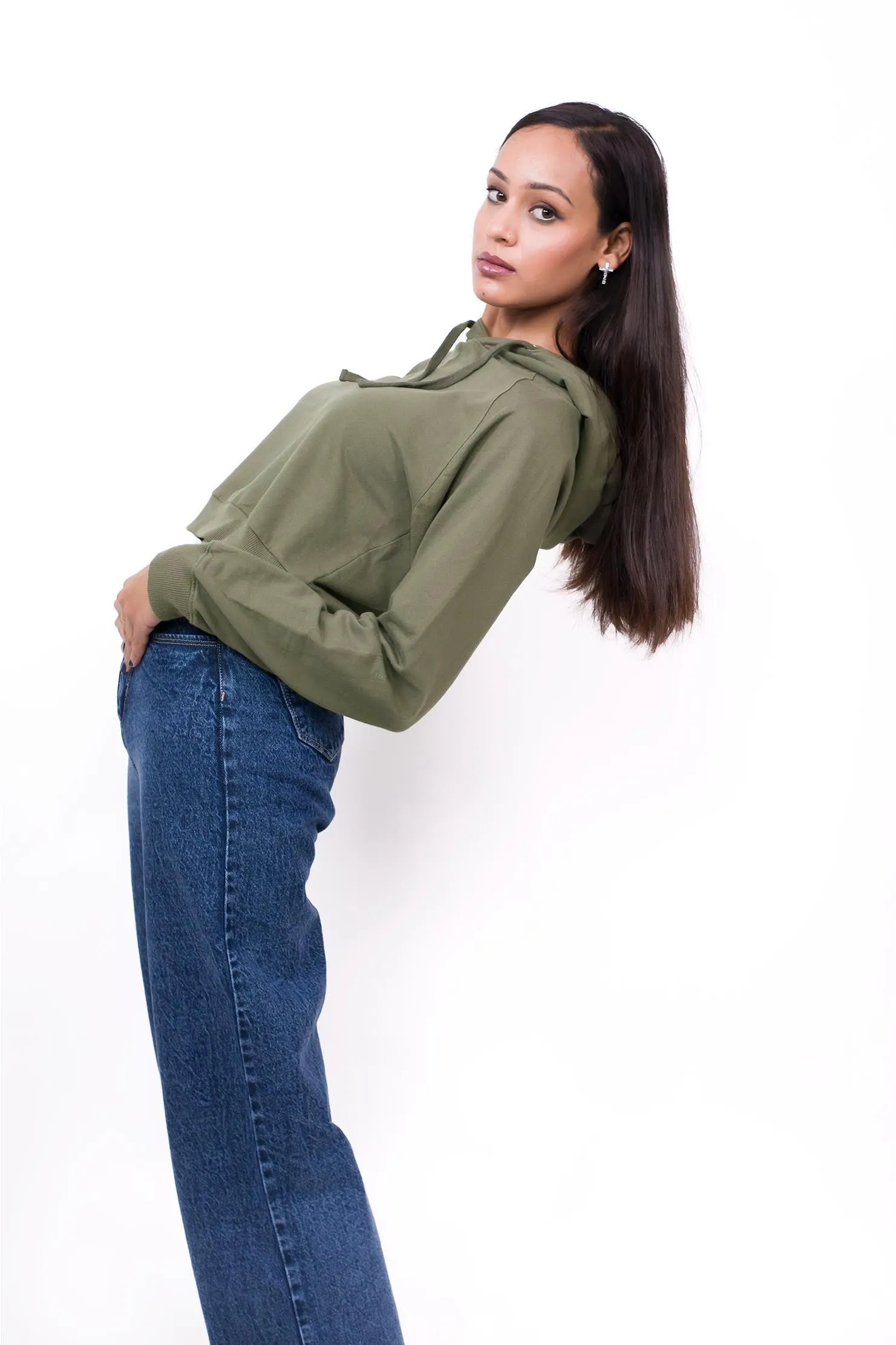 Crop Hoodie Olive