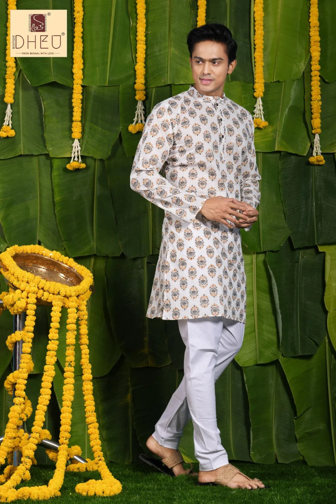 Dheu Designer Floral Printed Men's Kurta