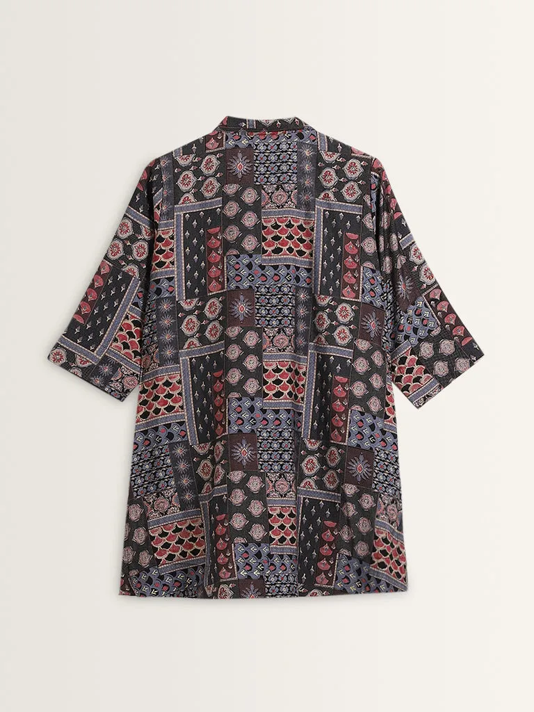 Diza Black Abstract Printed High-Low Tunic