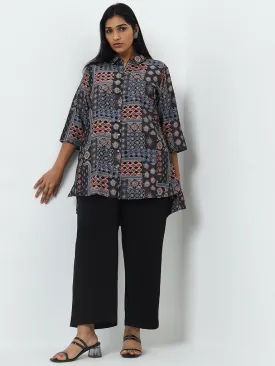 Diza Black Abstract Printed High-Low Tunic