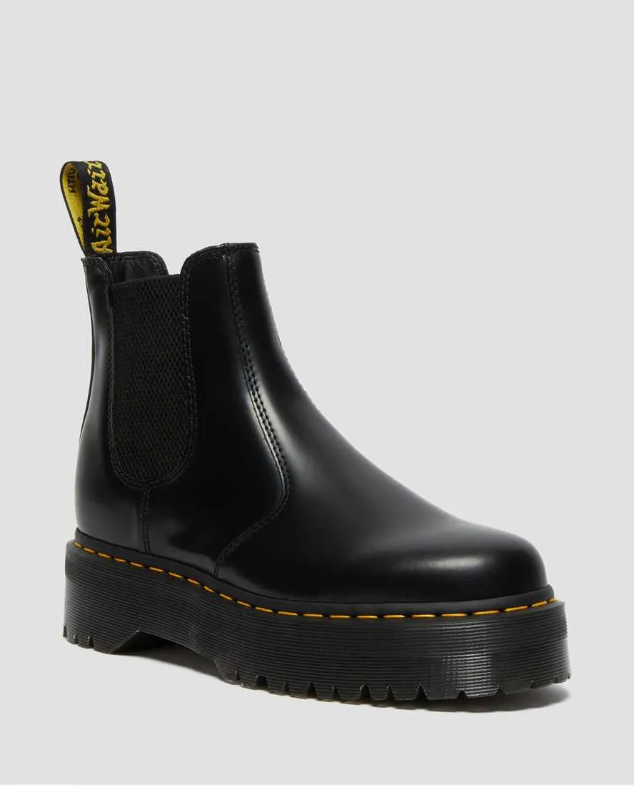 Dr. Martens UNISEX 2976 QUAD BLACK POLISHED SMOOTH CHELSEA BOOTS (Black)