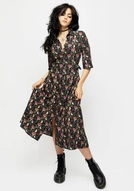 Dreamfast Mushroom Moon Print Midi Shirt Dress