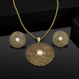 Estele 24 Kt Oxidized Gold Plated Pearl Mandala Chain Necklaces