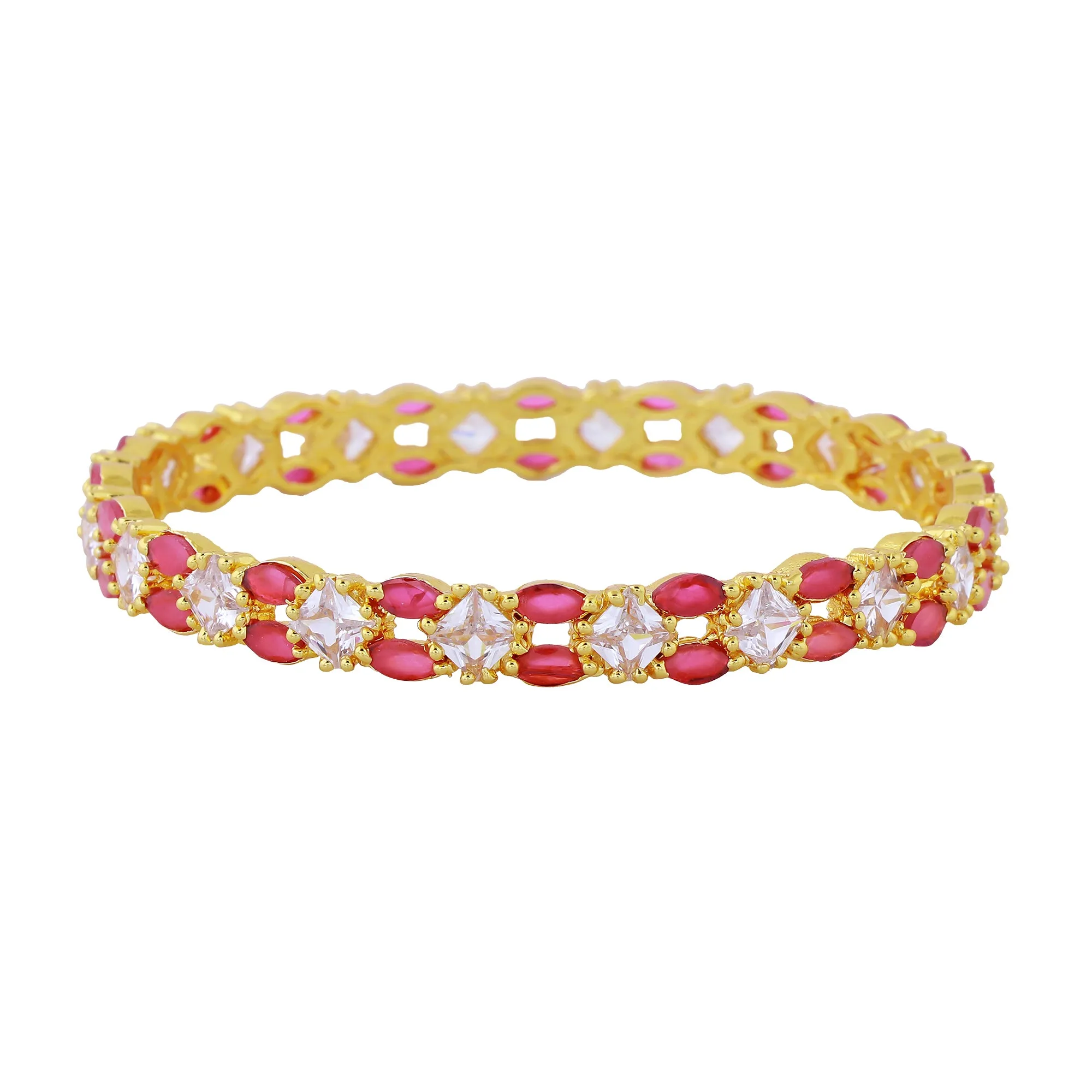 Estele Gold Plated CZ Striking Designer Bangles with Pink & White Stones for Women