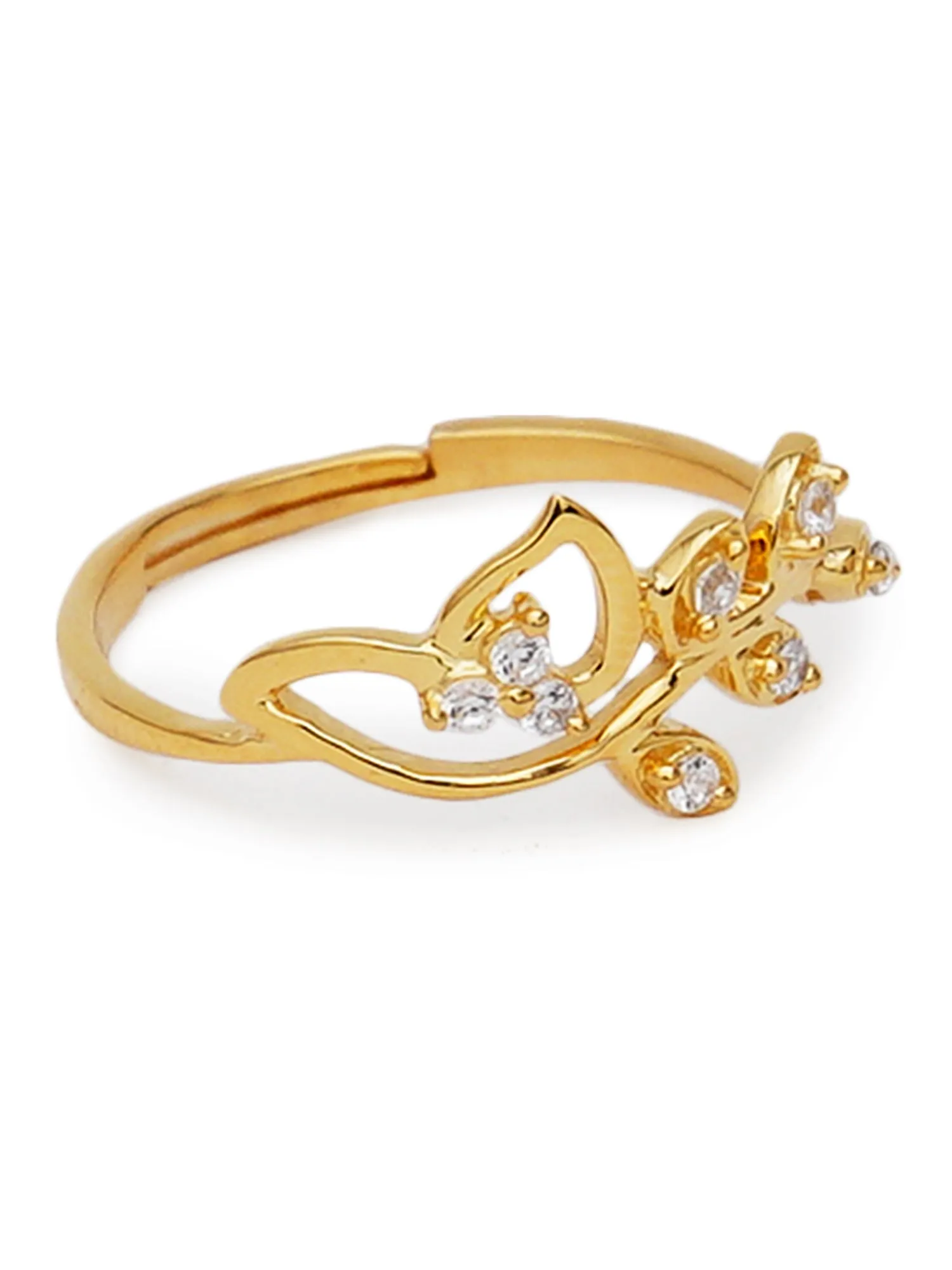 GoldPlated 925 Sterling Silver Austrian Crystal Leaf Adjustable Ring