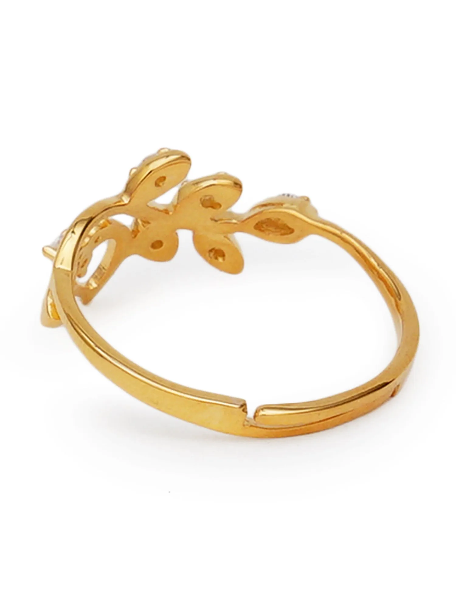 GoldPlated 925 Sterling Silver Austrian Crystal Leaf Adjustable Ring