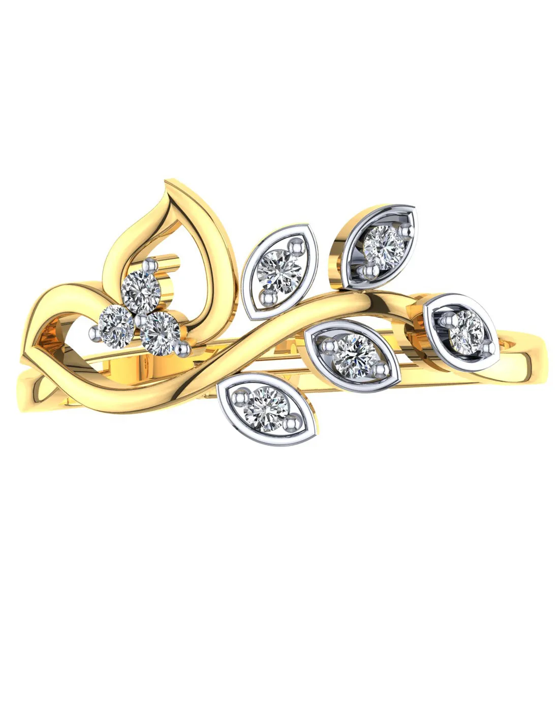 GoldPlated 925 Sterling Silver Austrian Crystal Leaf Adjustable Ring