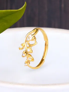 GoldPlated 925 Sterling Silver Austrian Crystal Leaf Adjustable Ring