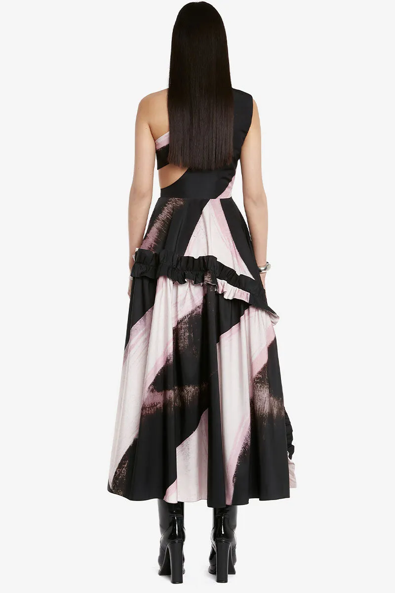 Graphic Brushstroke Slashed Dress