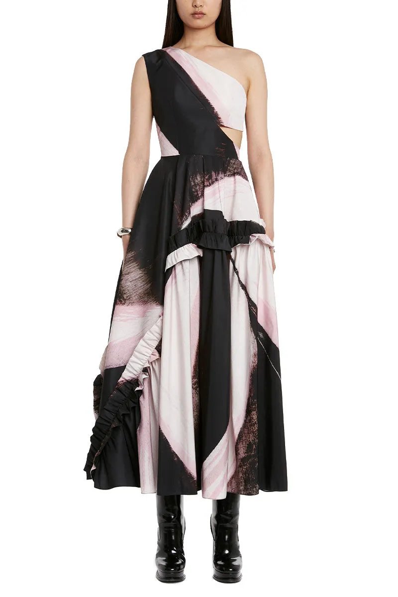 Graphic Brushstroke Slashed Dress