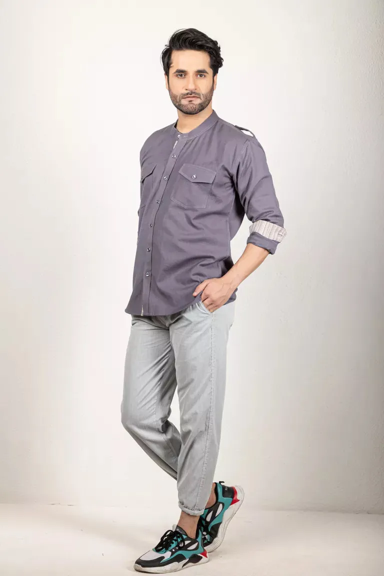 Grey Cotton Flax Shirt