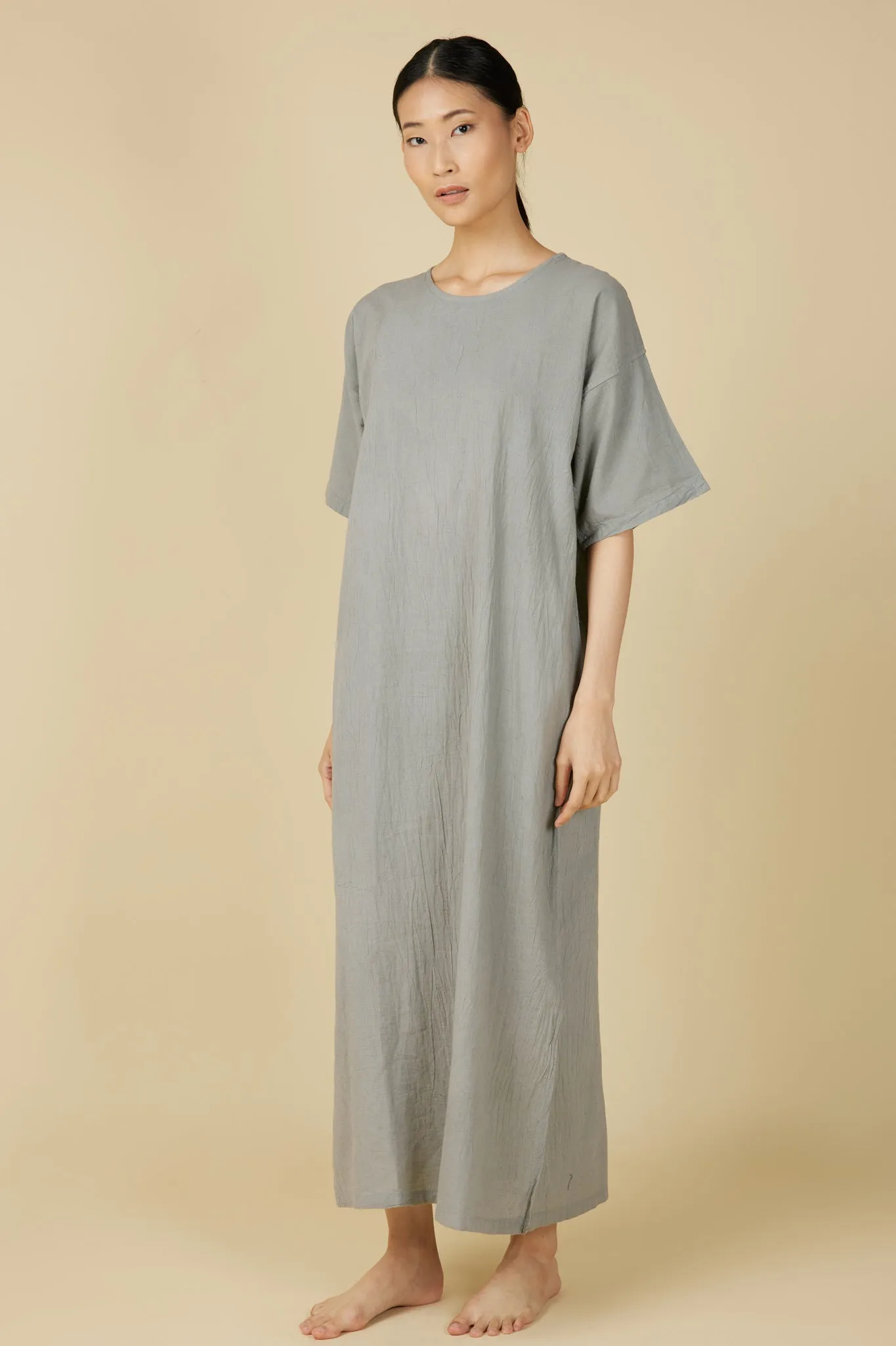 Hand Dyed Short Sleeve Dress in Light Grey