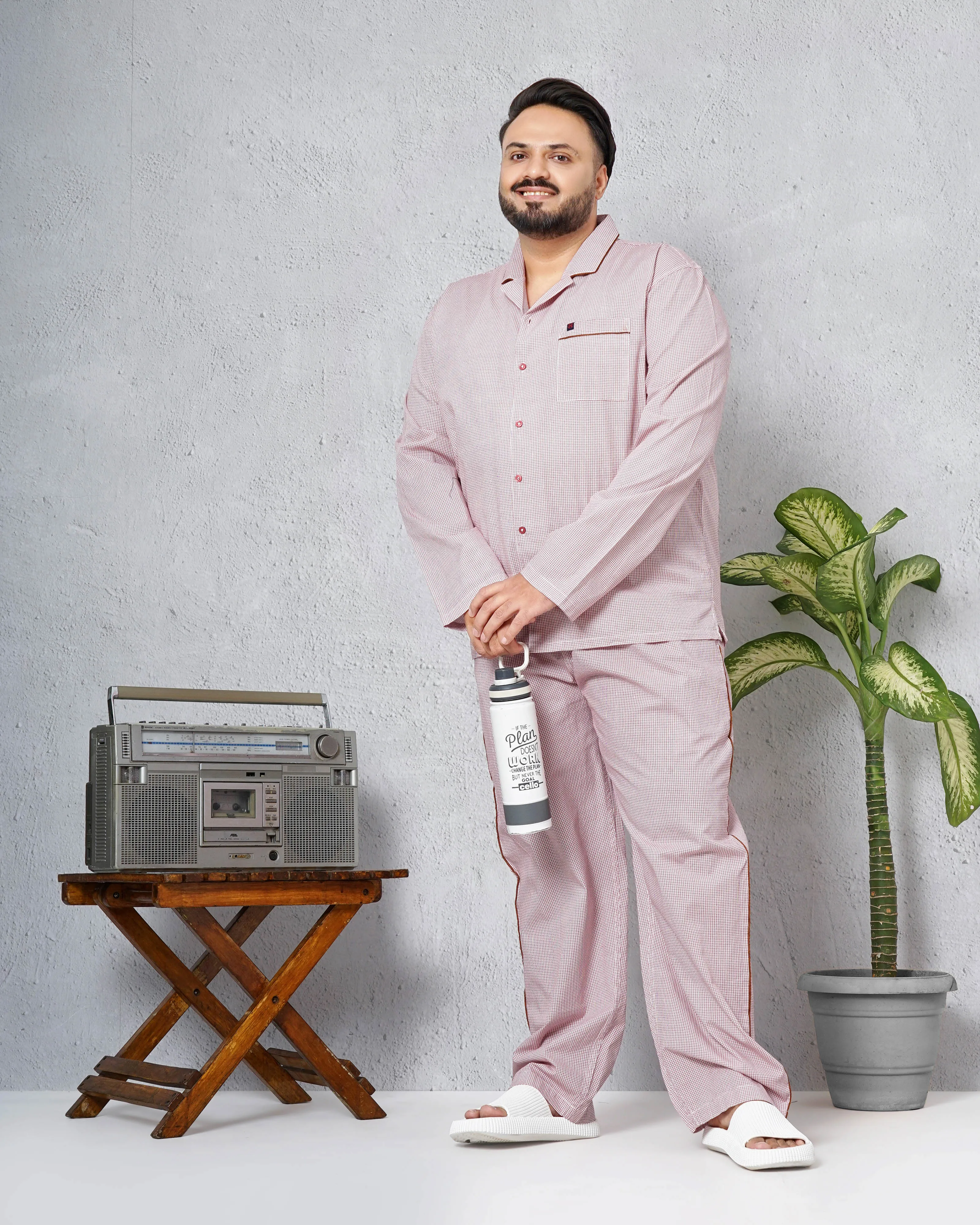 Hardsoda Men White Plus Size Solid Lounge Set