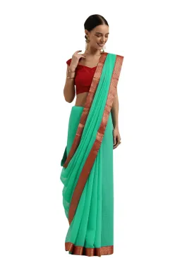 Ishin Poly Georgette Green Solid Women's Saree With Lace